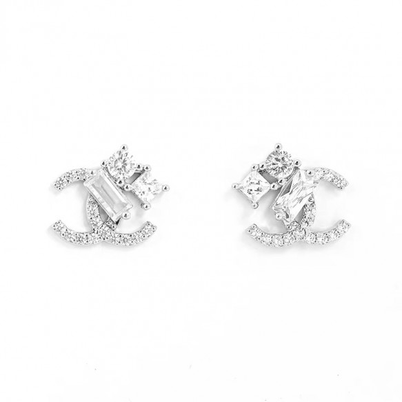 Silver Double C Ear Stud S925