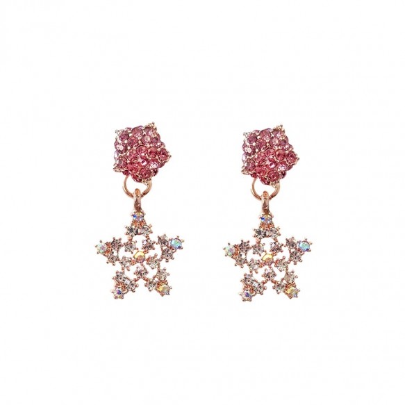 Double Stars Pink Silver Diamonds Earring