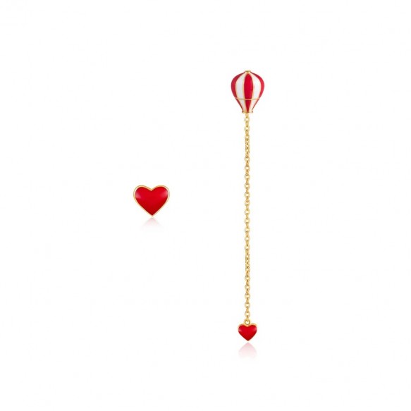 Red Heart Hot Air Balloon Asymmetry Earring