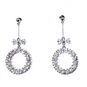 Silver Crystal Round Ribbon Earring