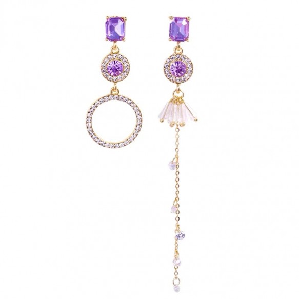 Purple Crystallize Asymmetrical Earring