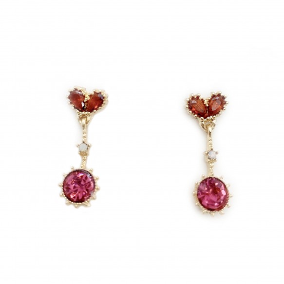 Red Heart Pink Round Crystal Earring