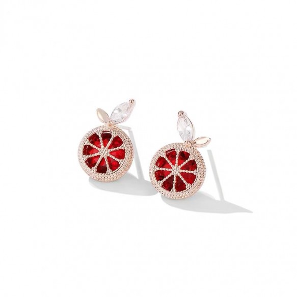 Mandarin Red Crystal Fruit Earring