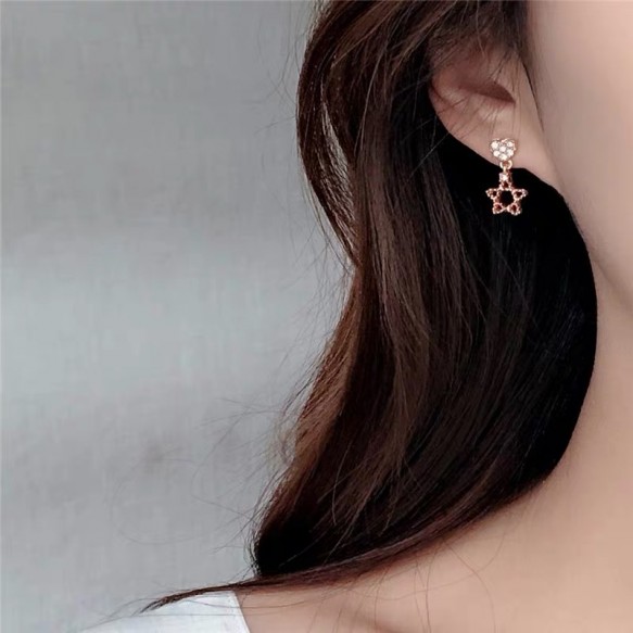 Love Heart Rose Gold Star Earring