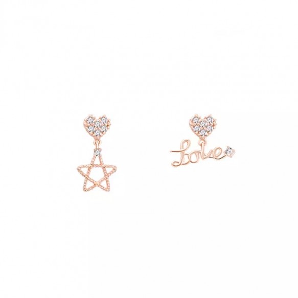 Love Heart Rose Gold Star Earring