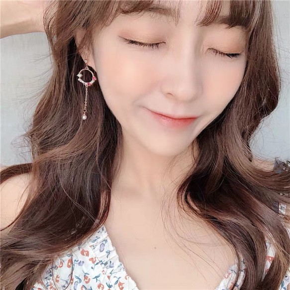 Sweet Crystal Long Pearl Earring