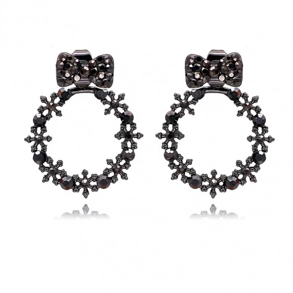 Black Crystal Ribbon Round Earring