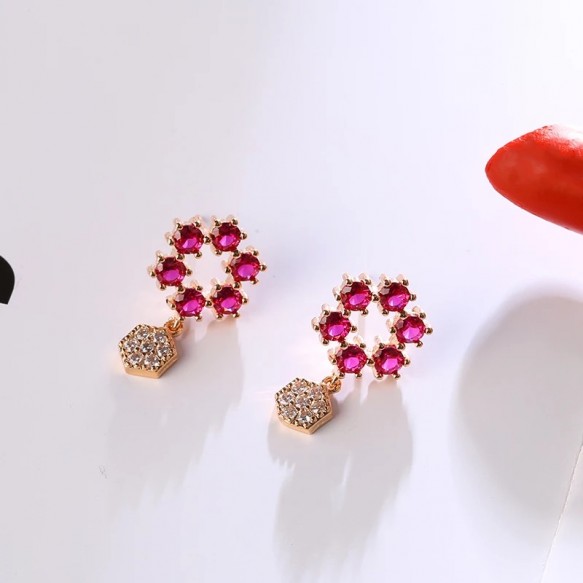 Rose Red Snowflake Hexagon Earring