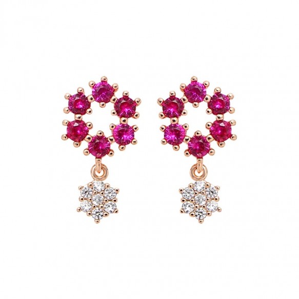 Rose Red Snowflake Hexagon Earring