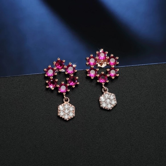 Rose Red Snowflake Hexagon Earring