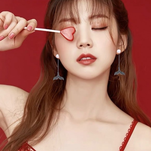 Pearl Long Mermaid Black Earring 