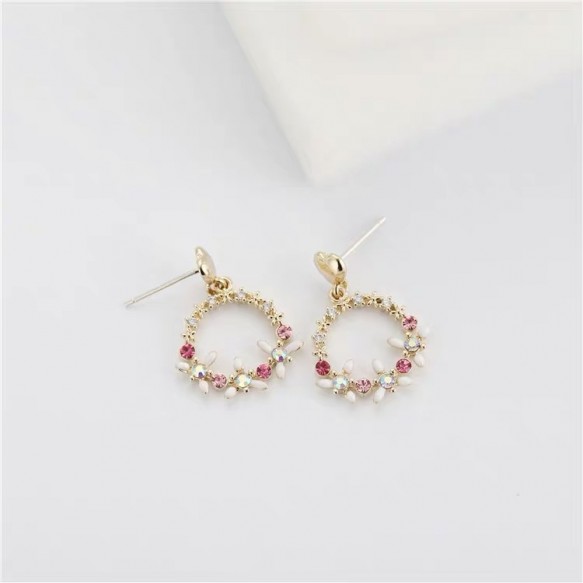 Gold Heart Pink Flowery Earring