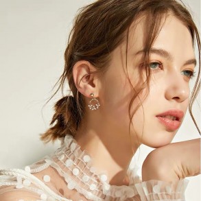 Gold Heart Pink Flowery Earring