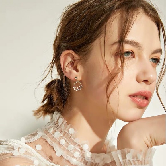 Gold Heart Pink Flowery Earring