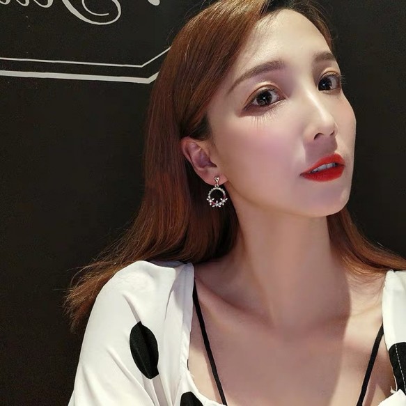 Gold Heart Pink Flowery Earring