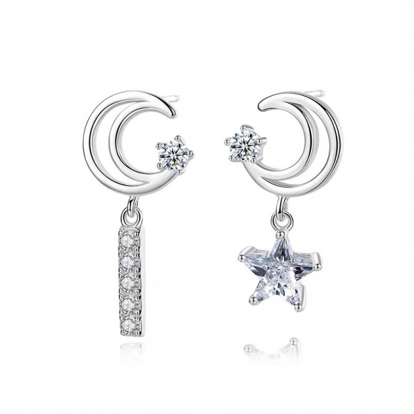 Star n Crescent Silver Diamond Earring