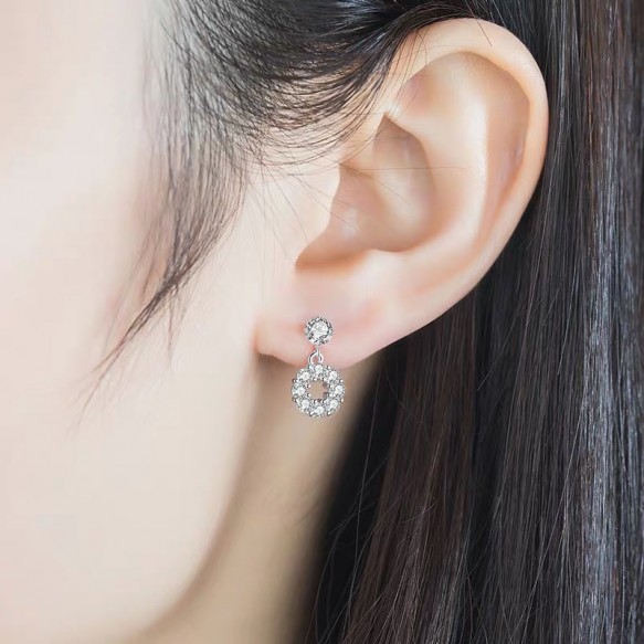 Double Diamond Silver Round Earring