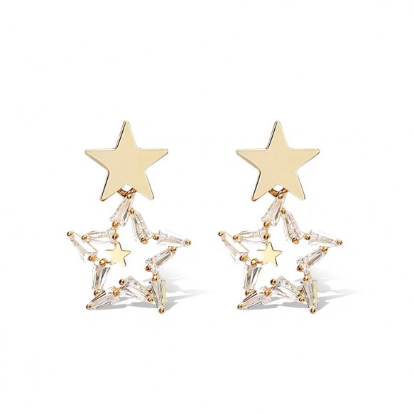 Triple Stars Gold Crystal Earring