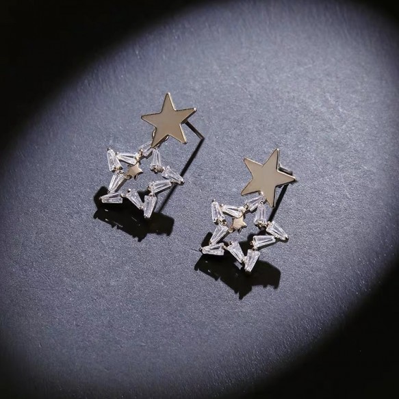 Triple Stars Gold Crystal Earring