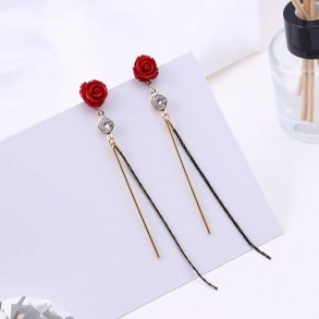 Red Rose Long Crystal Earring