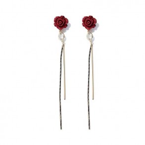 Red Rose Long Crystal Earring