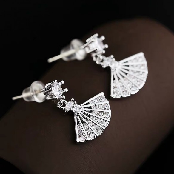 Silver Diamond Small Fan Earring