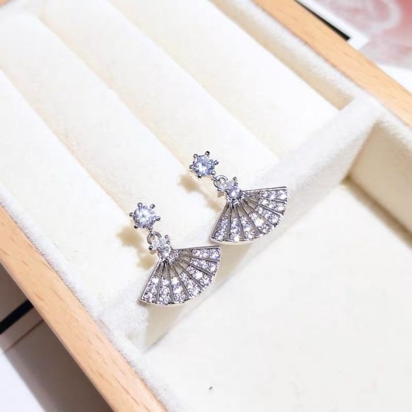 Silver Diamond Small Fan Earring