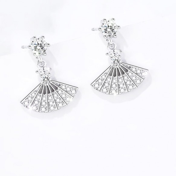 Silver Diamond Small Fan Earring