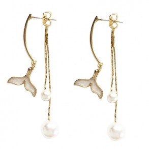 Marble Grey Mermaid Tail Pearl Earring