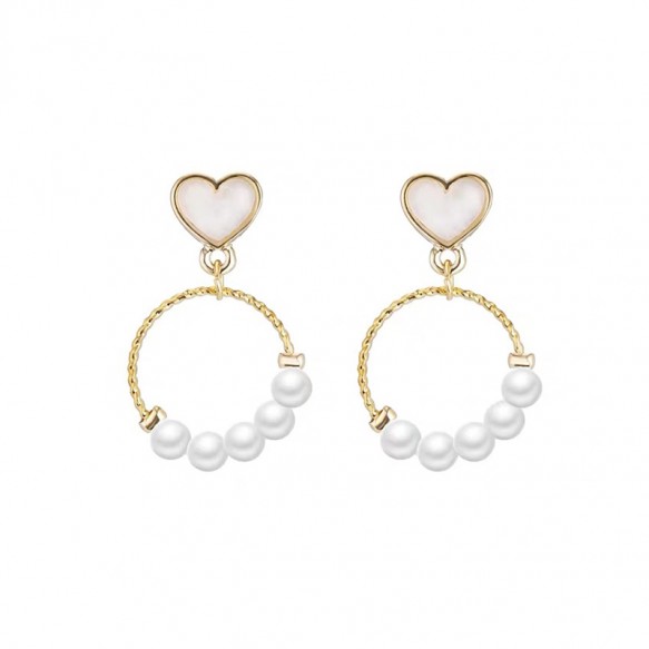 Heart Shell Gold Round Pearly Earring
