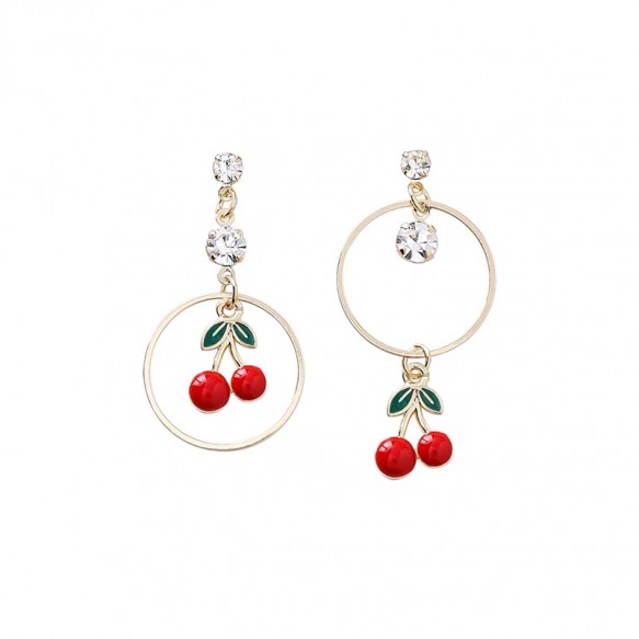 Red Cherries Gold Earring