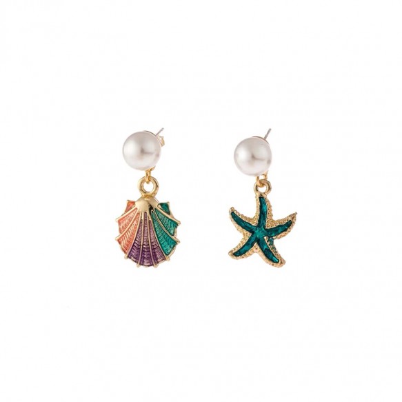 Seashell Starfish w Pearl Earring 