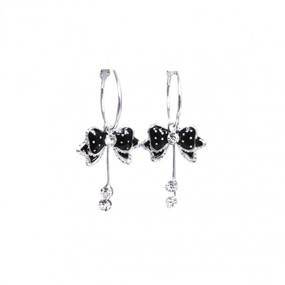 Black Polka Ribbon Earring