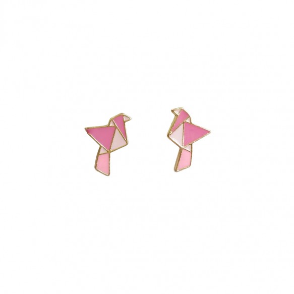 Origami Bird Ear Stud Pink