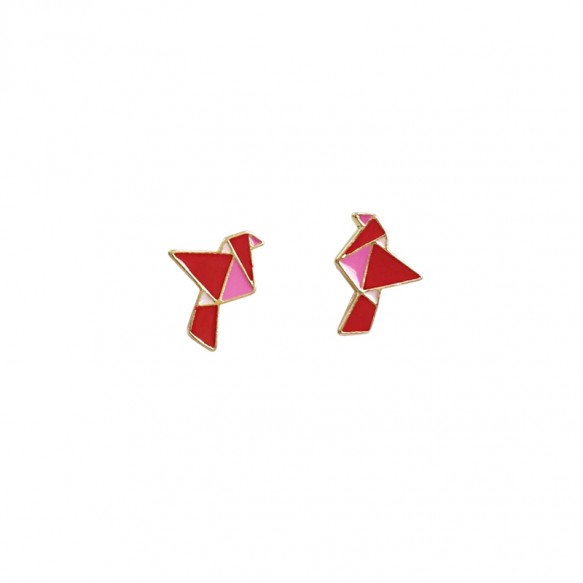 Origami Bird Ear Stud Red