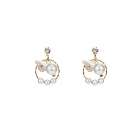 Pearl Gold Chain Floral Earring
