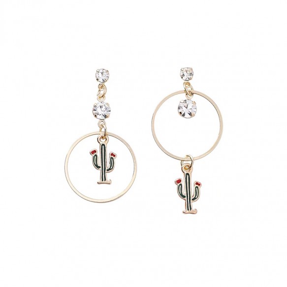 Green Cactus Gold Earring