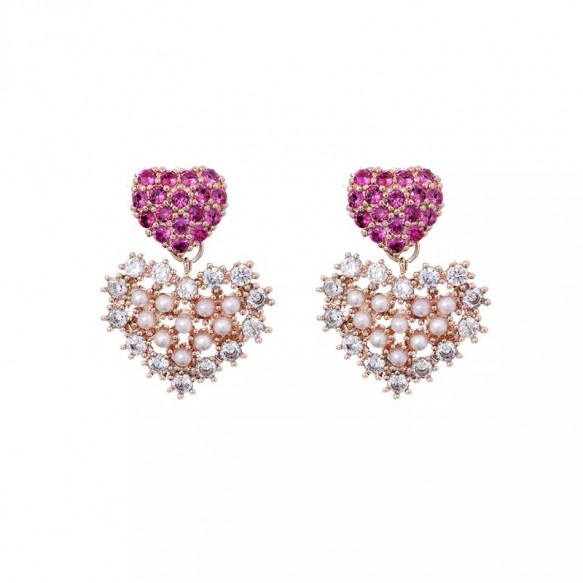 Double Heart Pink Diamonds Earring