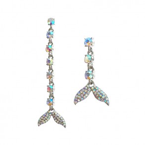 Crystal SIlver Long Mermaid Tail Earring